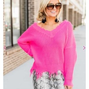 bright pink vneck sweater